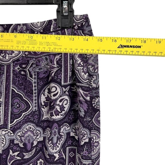 Talbots Womens 4 Purple Geometric Print A-Line Midi High Waist Skirt Silk Boho - Picture 9 of 16